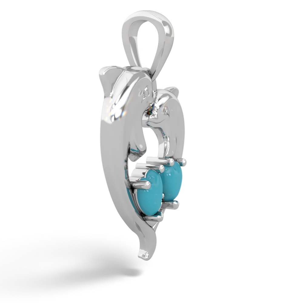 Turquoise Dolphin Heart 14K White Gold pendant P5820