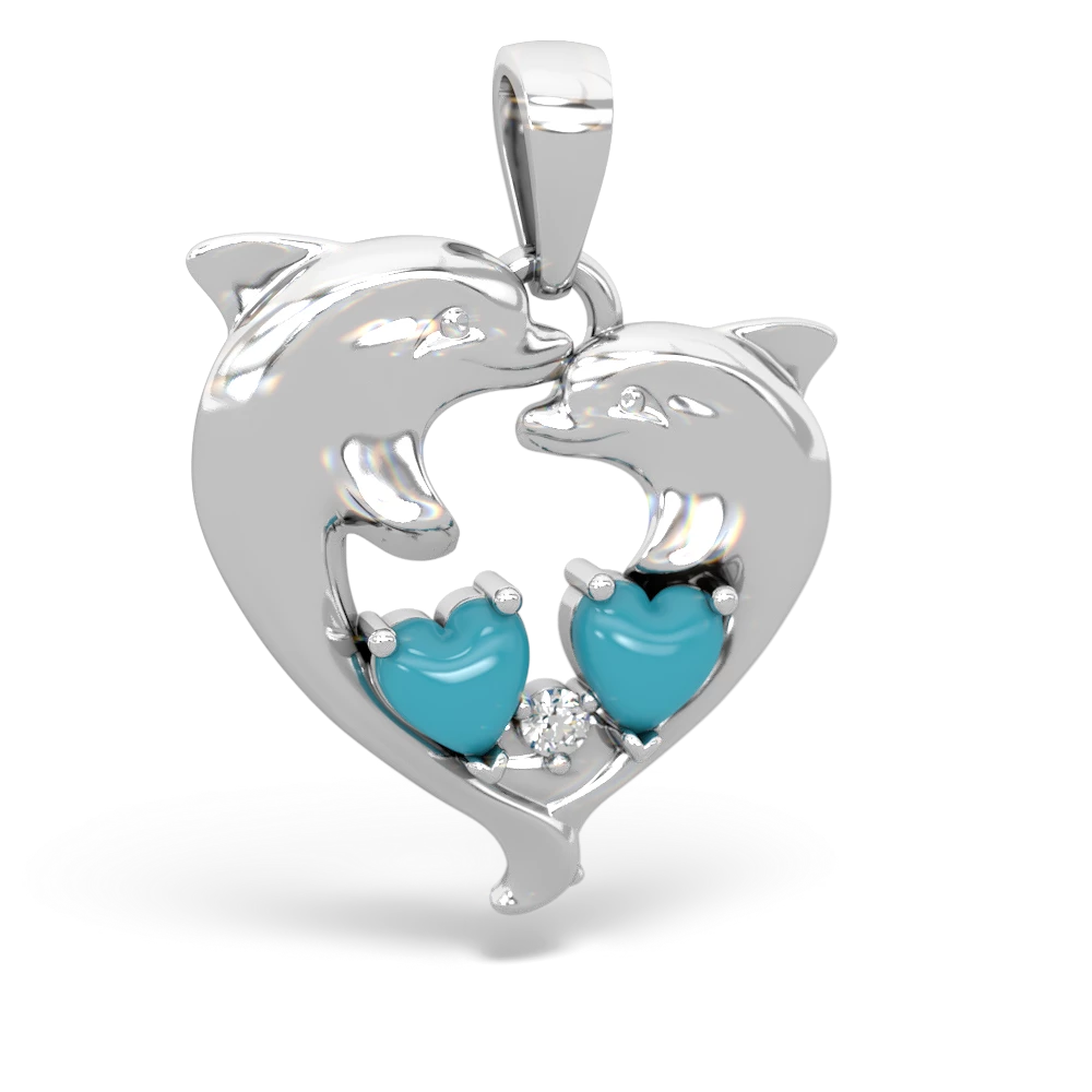 Turquoise Dolphin Heart 14K White Gold pendant P5820