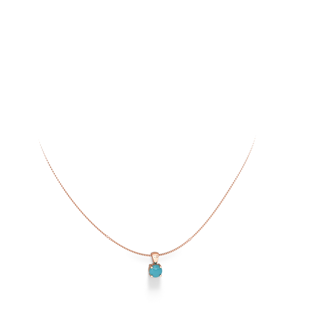 Turquoise 6Mm Round Solitaire 14K Rose Gold pendant P1786