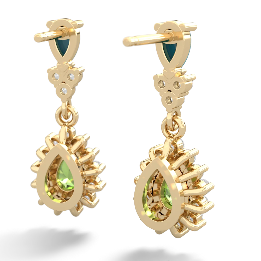 Turquoise Halo Pear Dangle 14K Yellow Gold earrings E1882