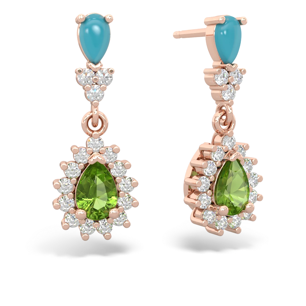 Turquoise Halo Pear Dangle 14K Rose Gold earrings E1882