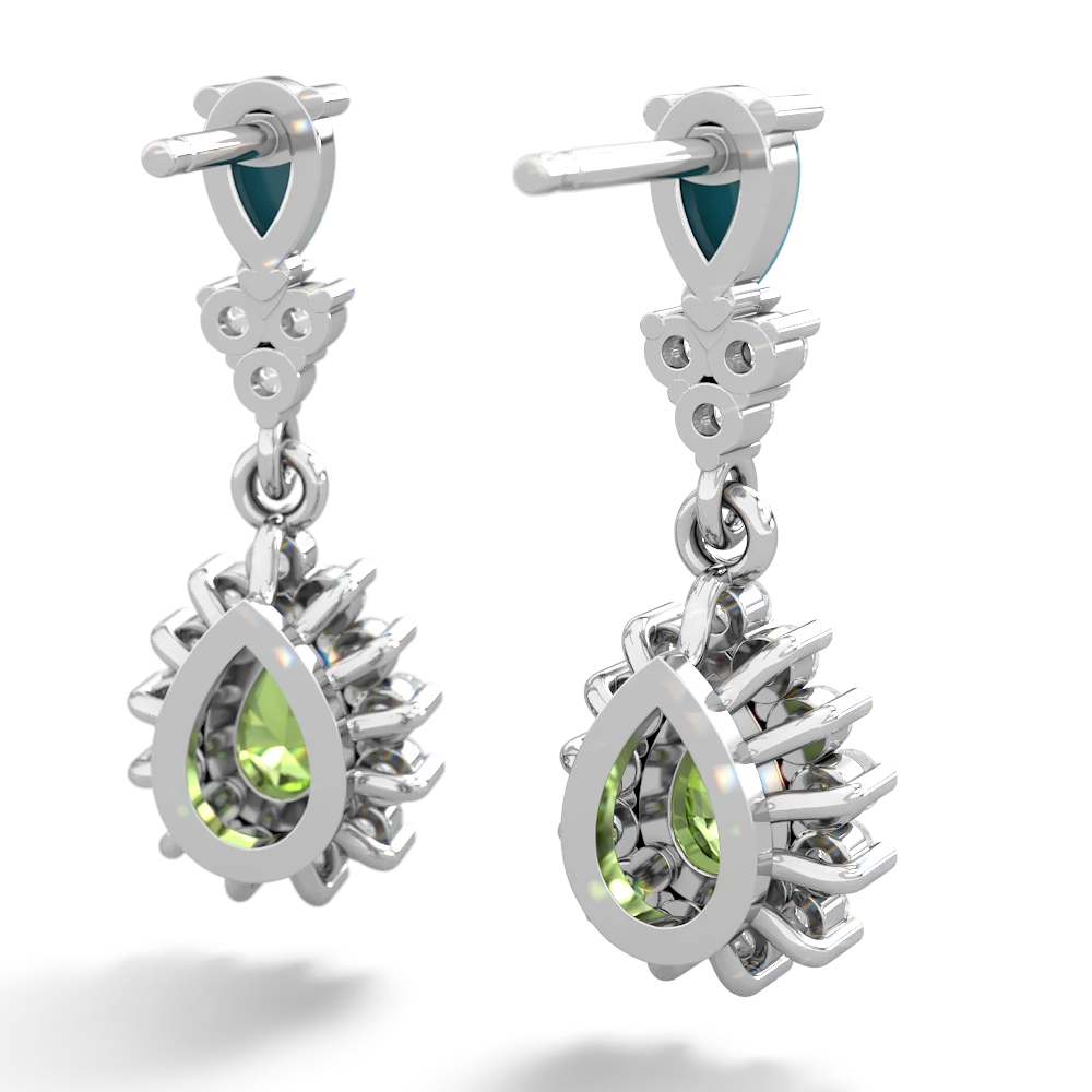 Turquoise Halo Pear Dangle 14K White Gold earrings E1882