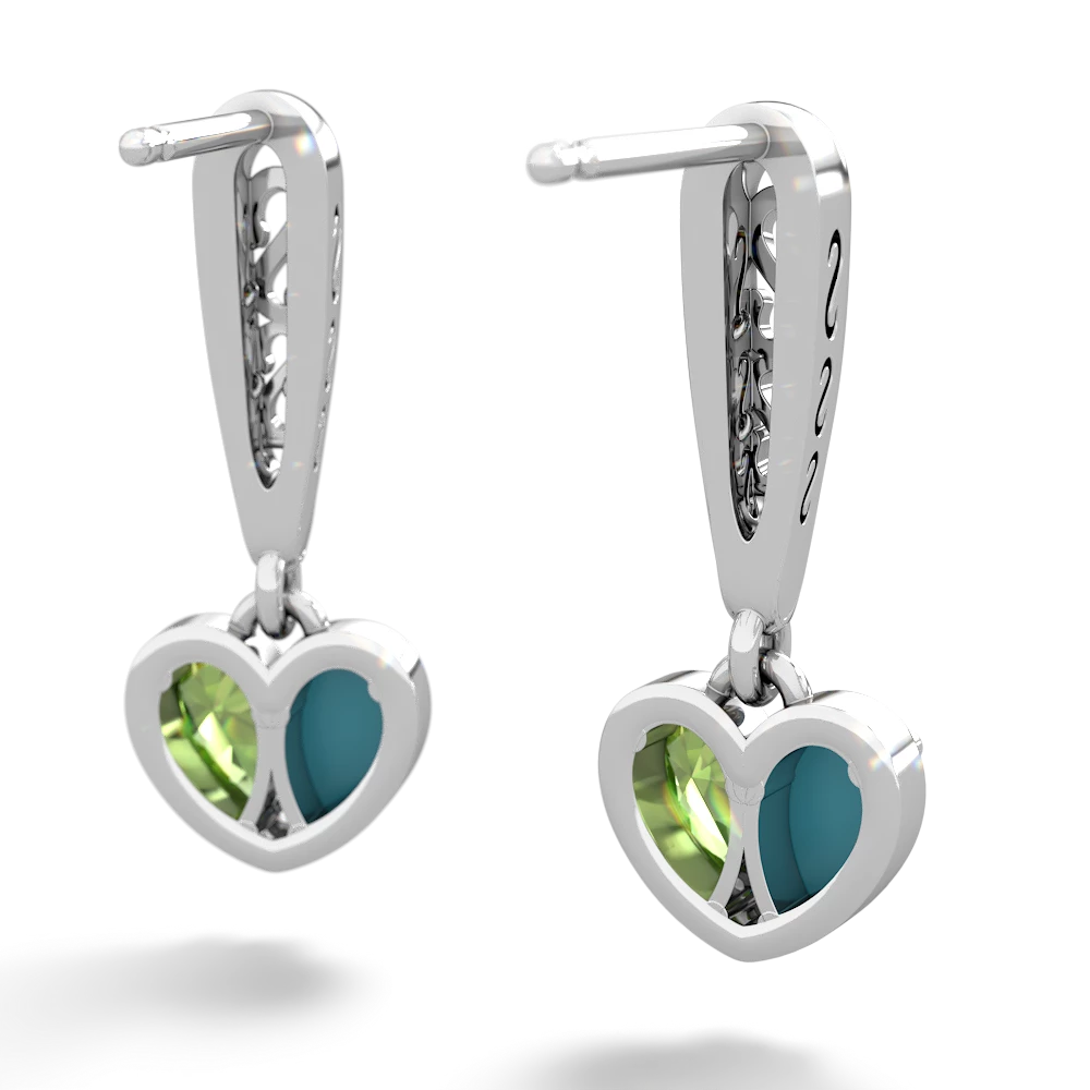 Turquoise Filligree Heart 14K White Gold earrings E5070