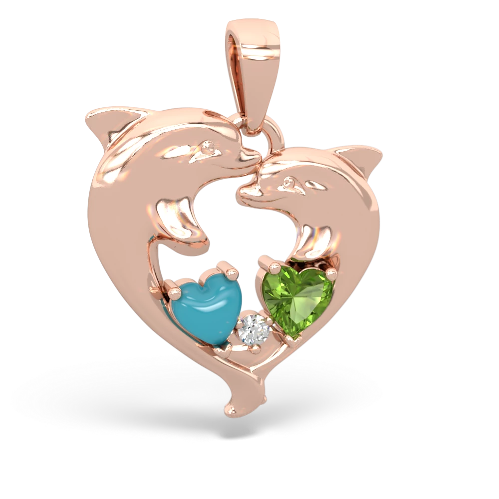 Turquoise Dolphin Heart 14K Rose Gold pendant P5820