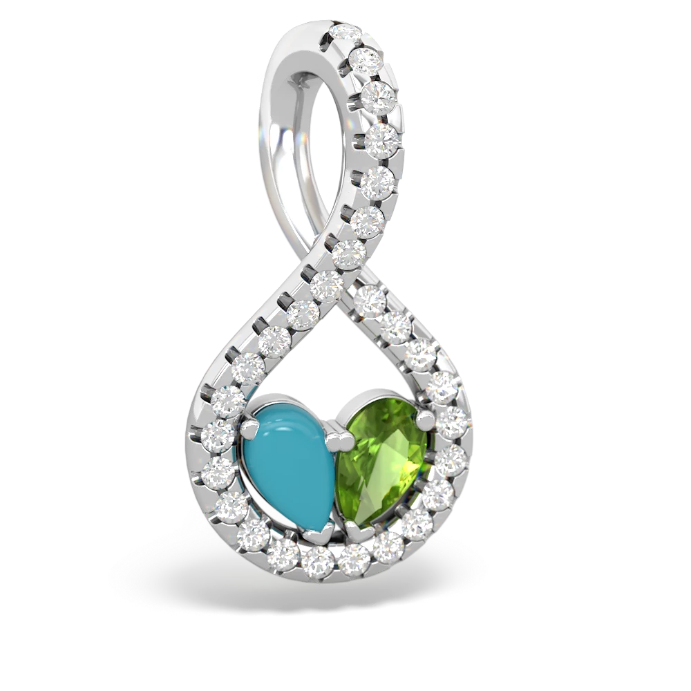 Turquoise Pave Twist 'One Heart' 14K White Gold pendant P5360