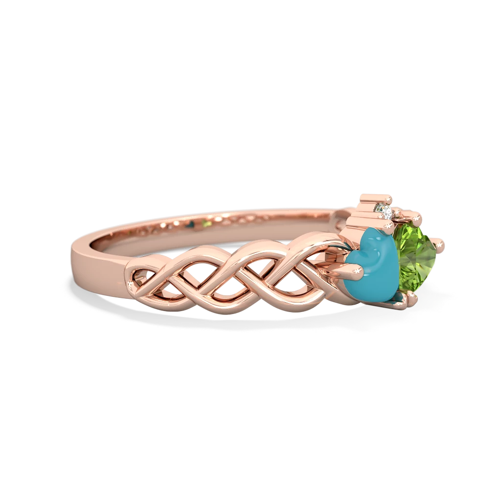 Turquoise Heart To Heart Braid 14K Rose Gold ring R5870