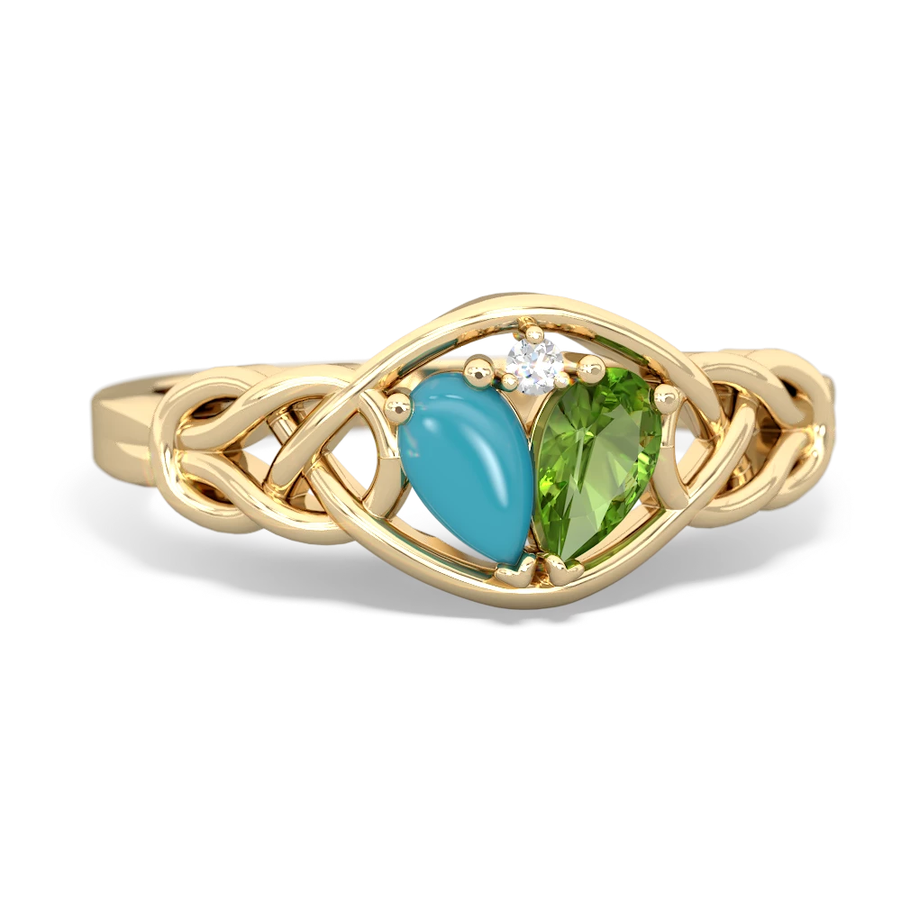 Turquoise Celtic Love Knot 14K Yellow Gold ring R5420