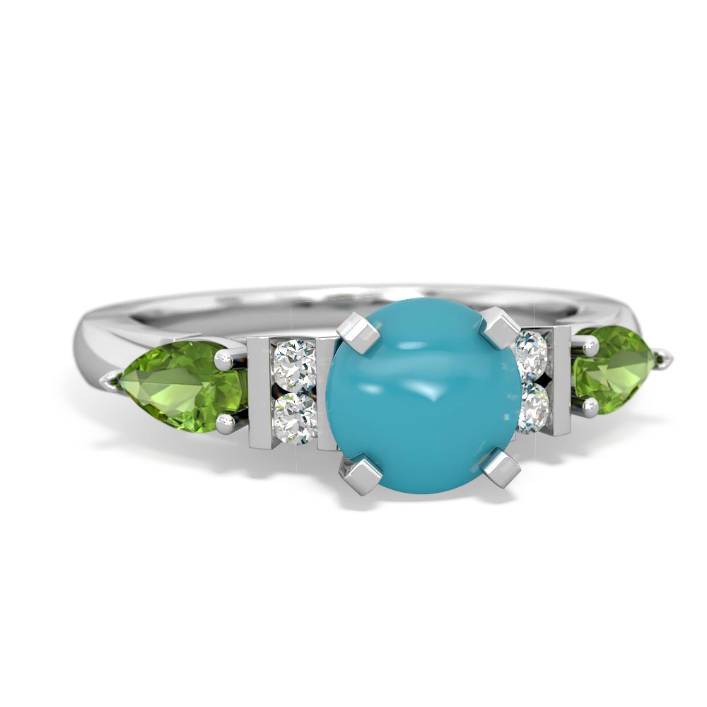 Turquoise 6Mm Round Eternal Embrace Engagement 14K White Gold ring R2005