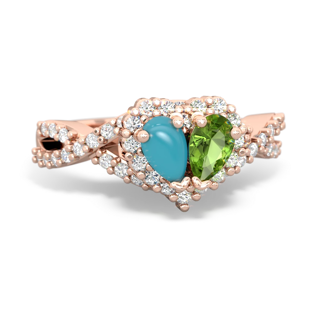 Turquoise Diamond Twist 'One Heart' 14K Rose Gold ring R2640HRT