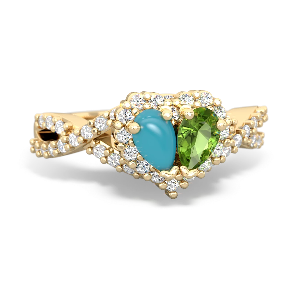 Turquoise Diamond Twist 'One Heart' 14K Yellow Gold ring R2640HRT