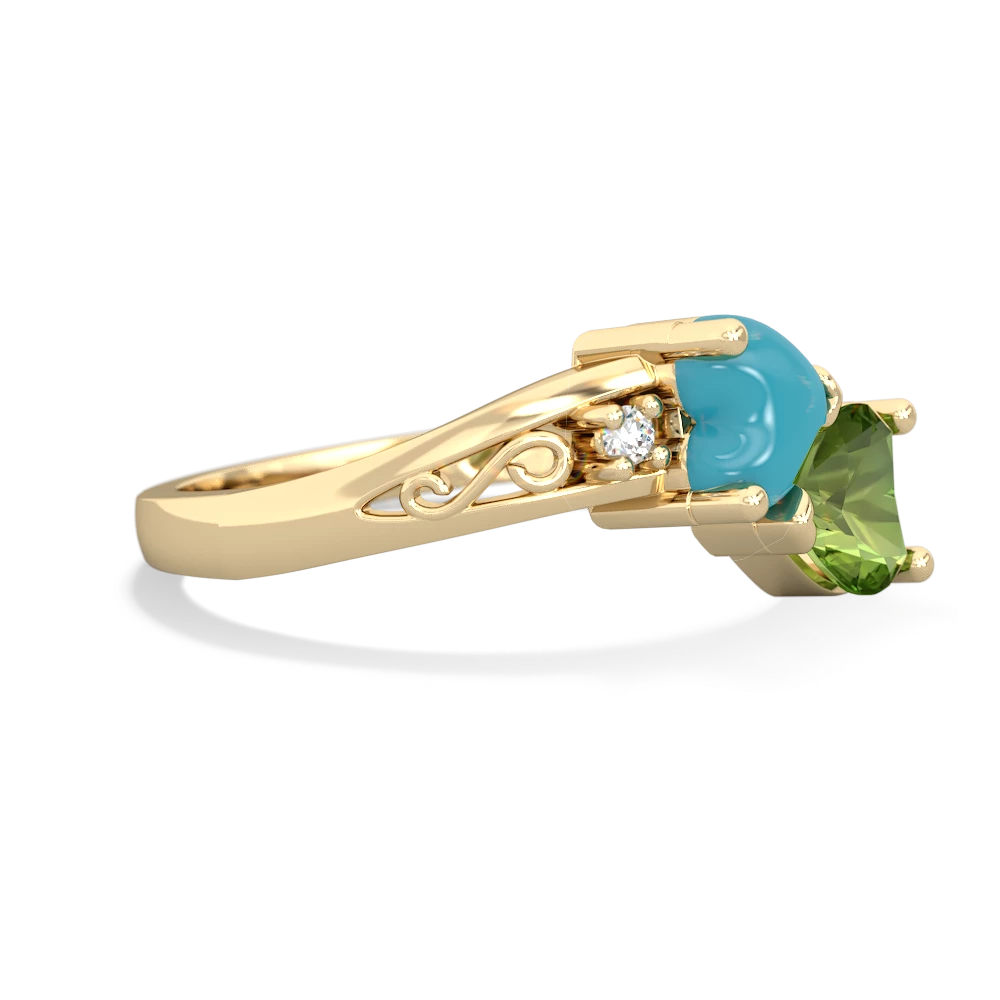 Turquoise Snuggling Hearts 14K Yellow Gold ring R2178