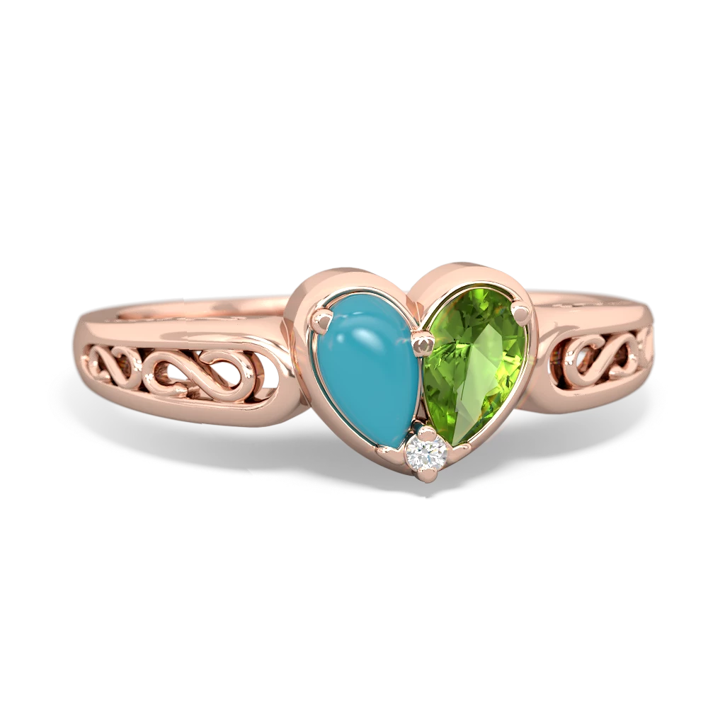 Turquoise Filligree 'One Heart' 14K Rose Gold ring R5070