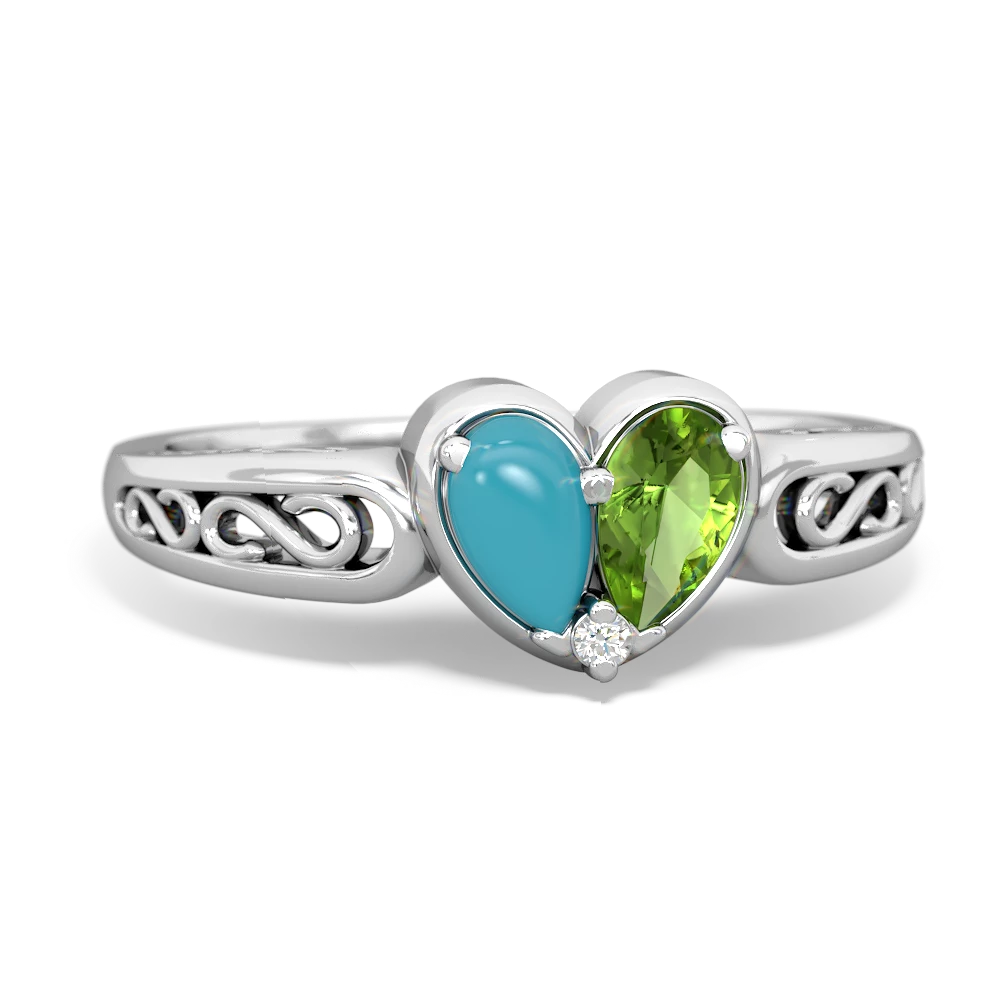 Turquoise Filligree 'One Heart' 14K White Gold ring R5070