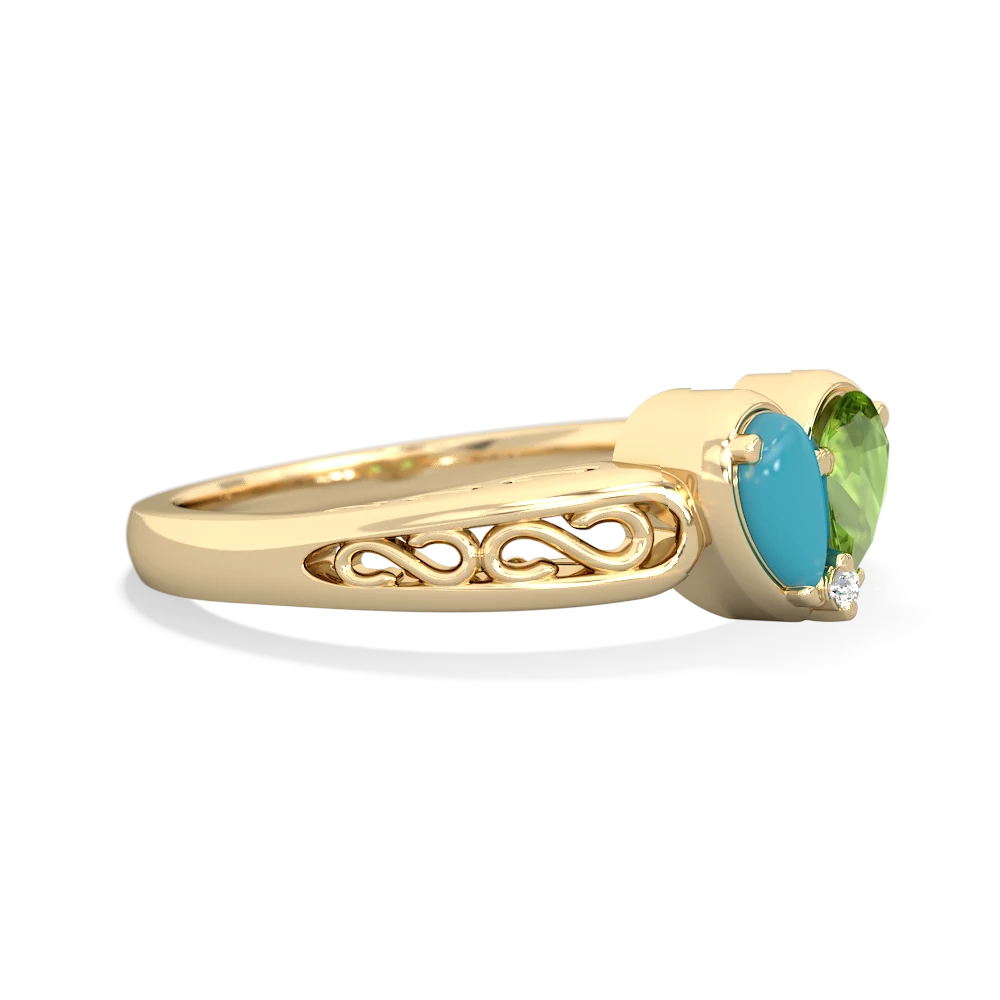 Turquoise Filligree 'One Heart' 14K Yellow Gold ring R5070