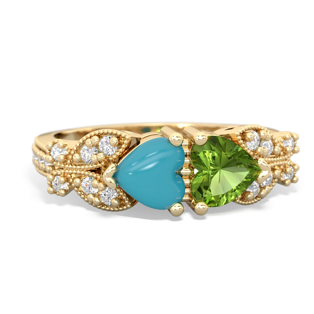 Turquoise Diamond Butterflies 14K Yellow Gold ring R5601