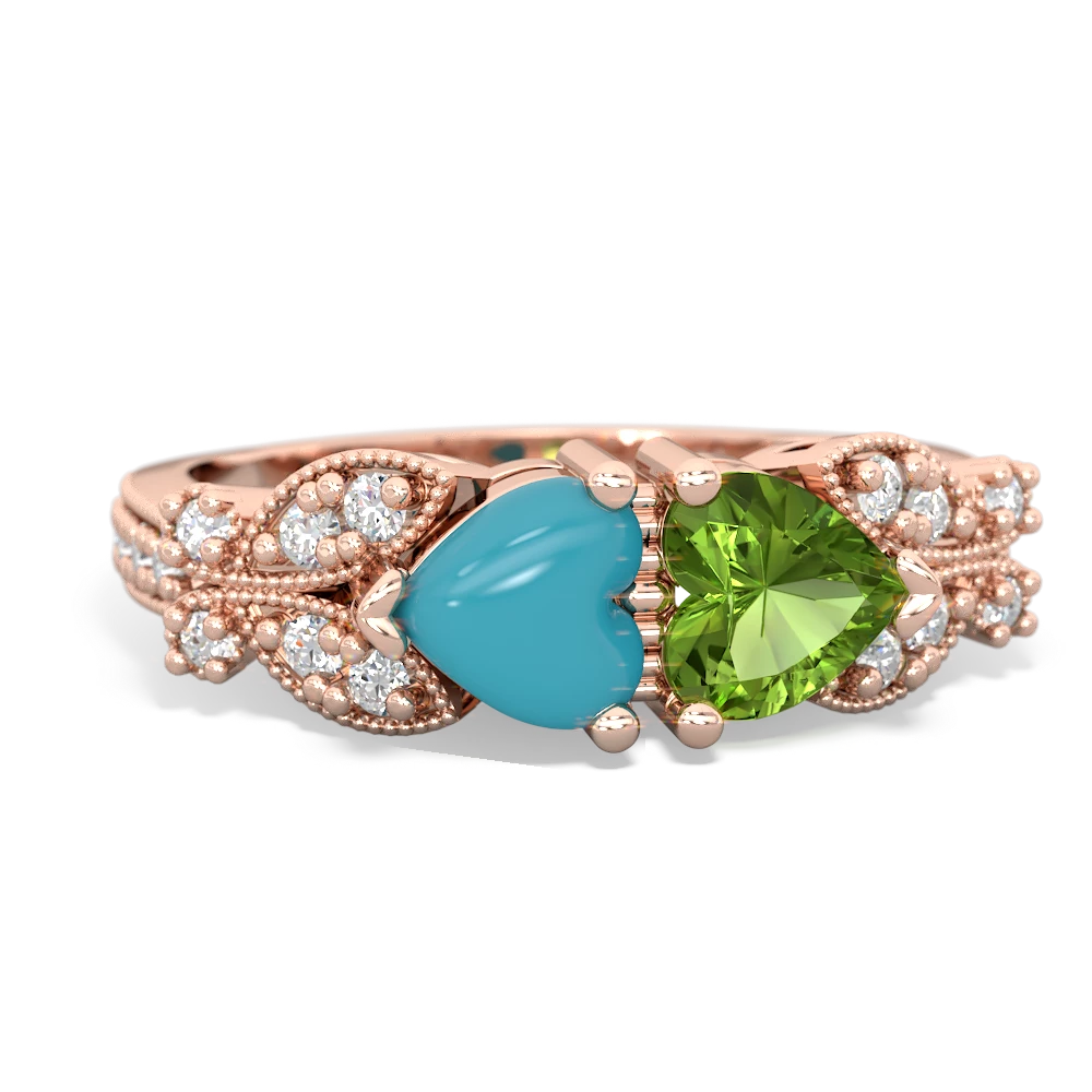 Turquoise Diamond Butterflies 14K Rose Gold ring R5601