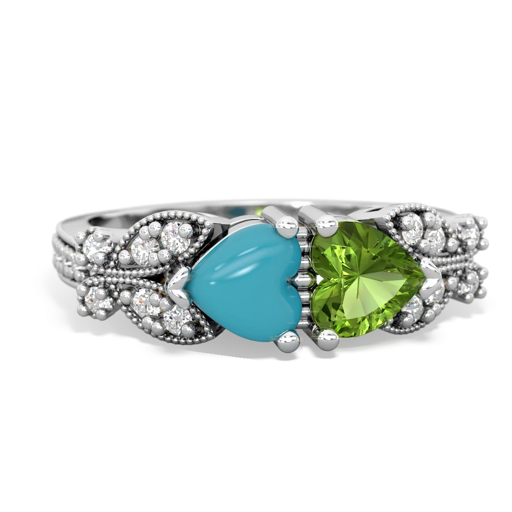 Turquoise Diamond Butterflies 14K White Gold ring R5601