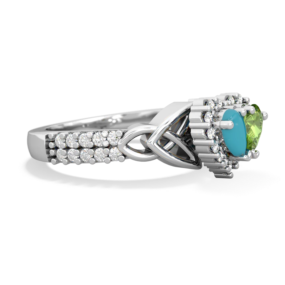 Turquoise Celtic Knot Two Hearts As One 14K White Gold ring R2644HRT