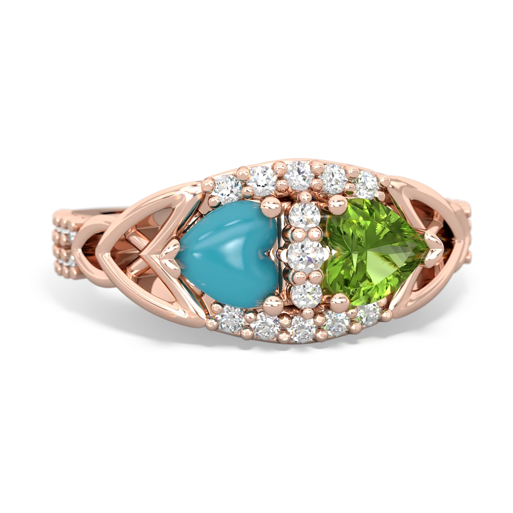 Turquoise Sparkling Celtic Knot 14K Rose Gold ring R2645