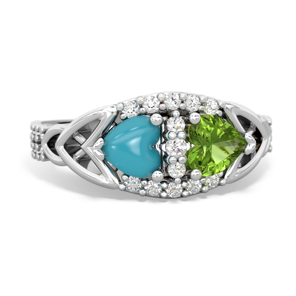 Turquoise Sparkling Celtic Knot 14K White Gold ring R2645