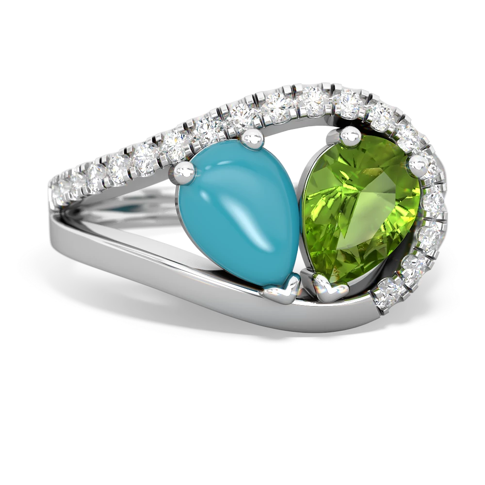 Turquoise Nestled Heart Keepsake 14K White Gold ring R5650