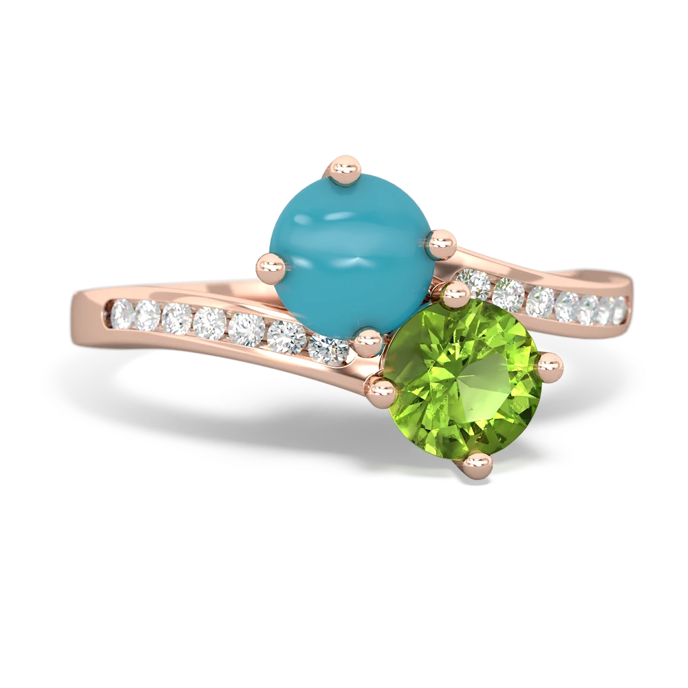 Turquoise Channel Set Two Stone 14K Rose Gold ring R5303