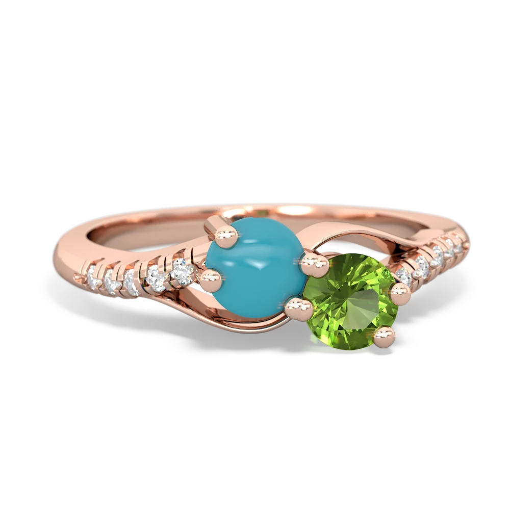 Turquoise Infinity Pave Two Stone 14K Rose Gold ring R5285