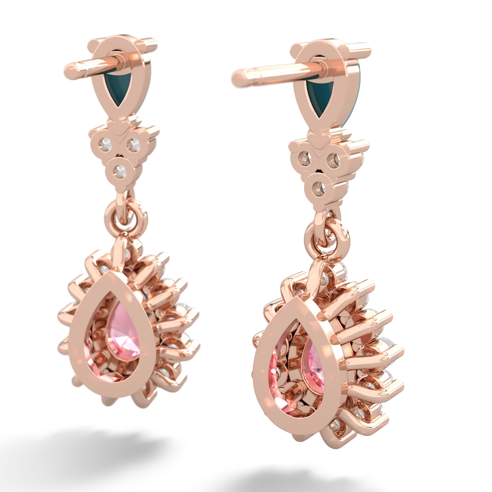 Turquoise Halo Pear Dangle 14K Rose Gold earrings E1882