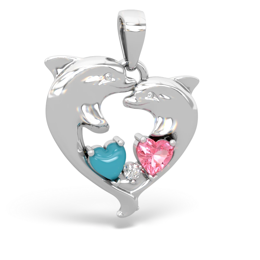 Turquoise Dolphin Heart 14K White Gold pendant P5820