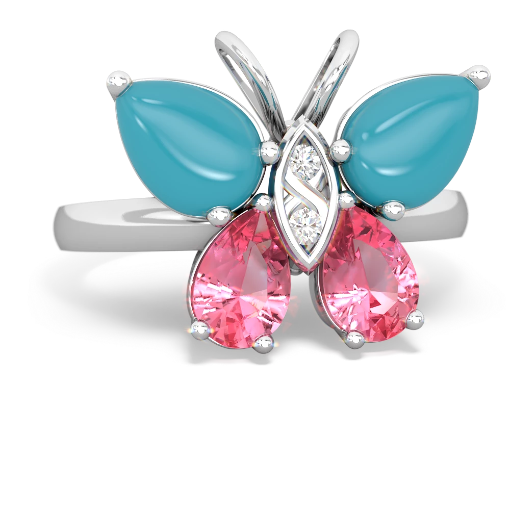 Turquoise Butterfly 14K White Gold ring R2215