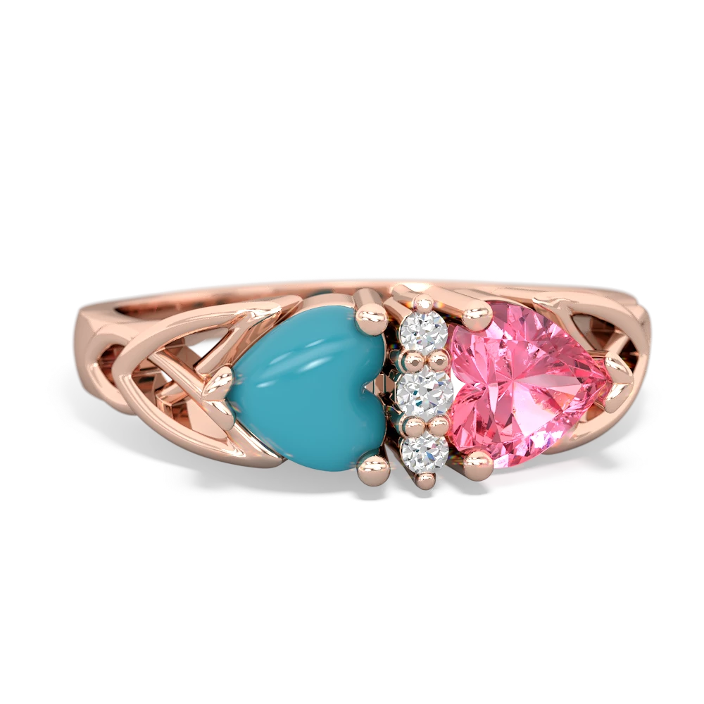 Turquoise Celtic Knot Double Heart 14K Rose Gold ring R5040