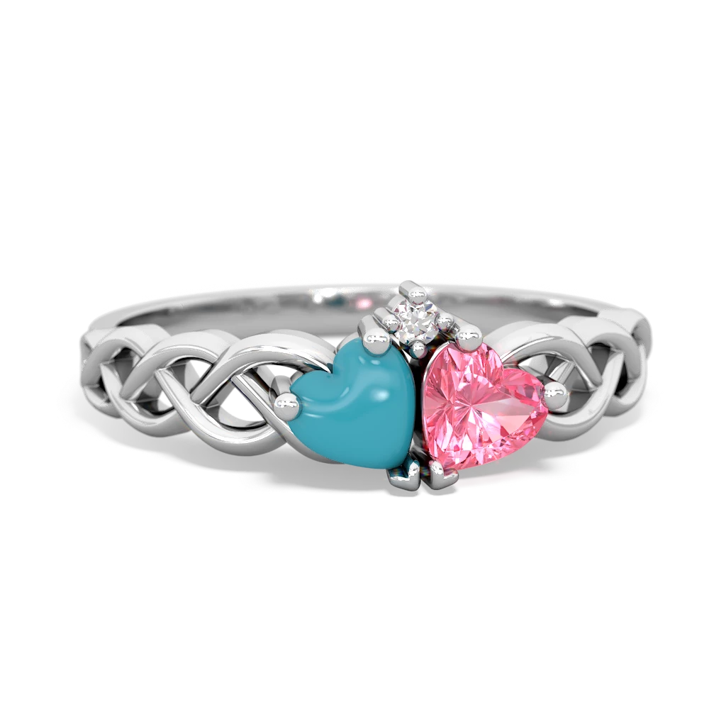 Turquoise Heart To Heart Braid 14K White Gold ring R5870