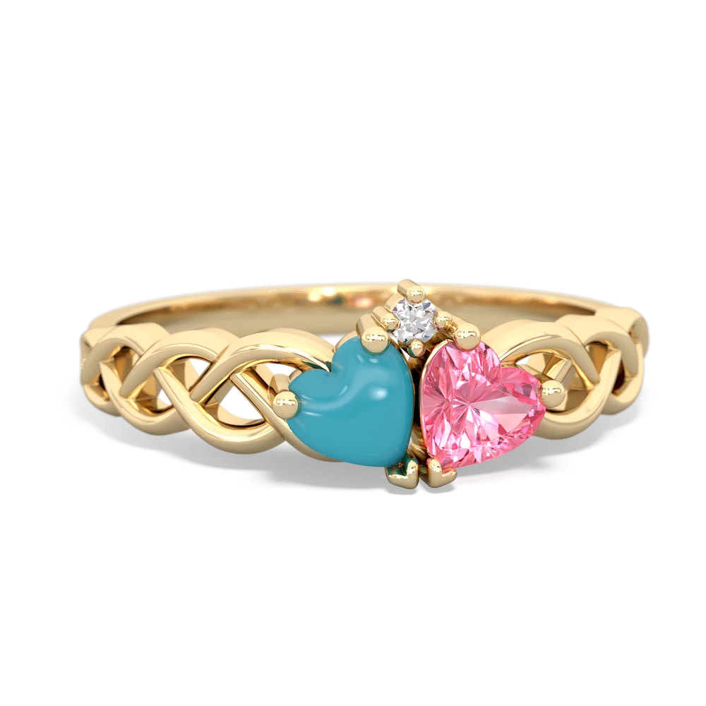 Turquoise Heart To Heart Braid 14K Yellow Gold ring R5870