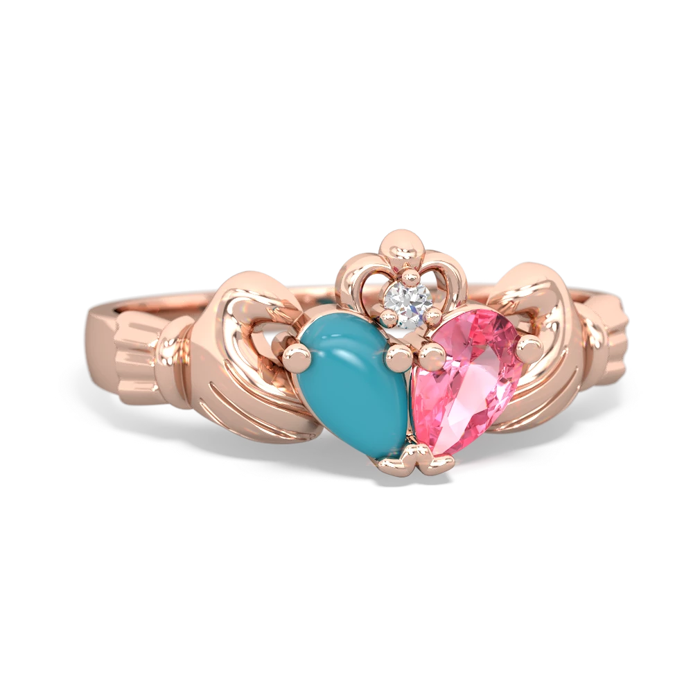 Turquoise 'Our Heart' Claddagh 14K Rose Gold ring R2388