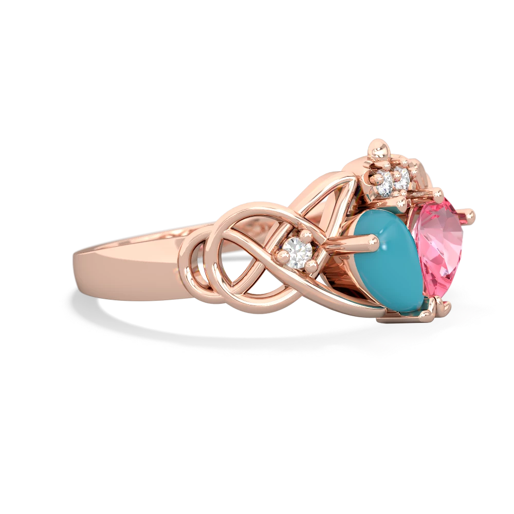 Turquoise 'One Heart' Celtic Knot Claddagh 14K Rose Gold ring R5322