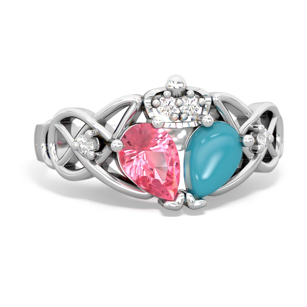 Turquoise 'One Heart' Celtic Knot Claddagh 14K White Gold ring R5322