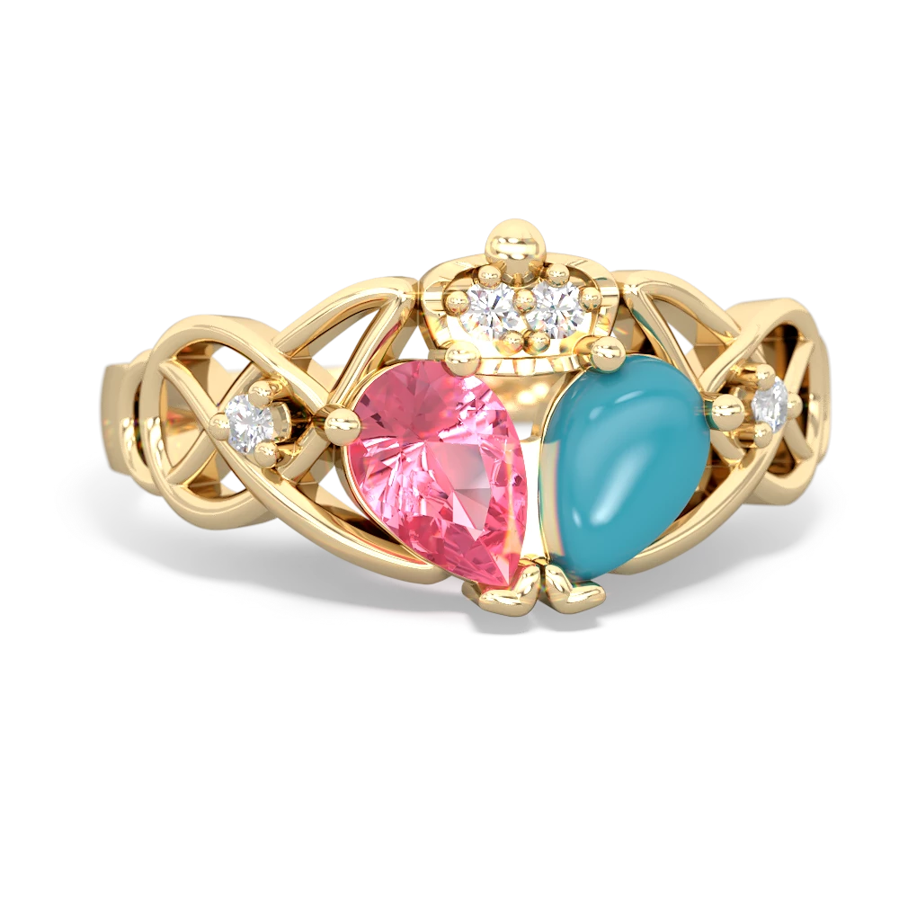 Turquoise 'One Heart' Celtic Knot Claddagh 14K Yellow Gold ring R5322