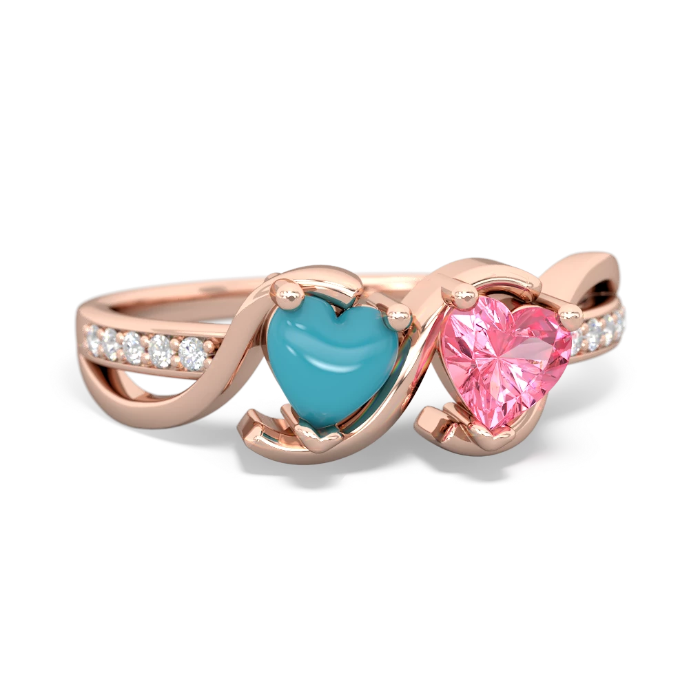 Turquoise Side By Side 14K Rose Gold ring R3090