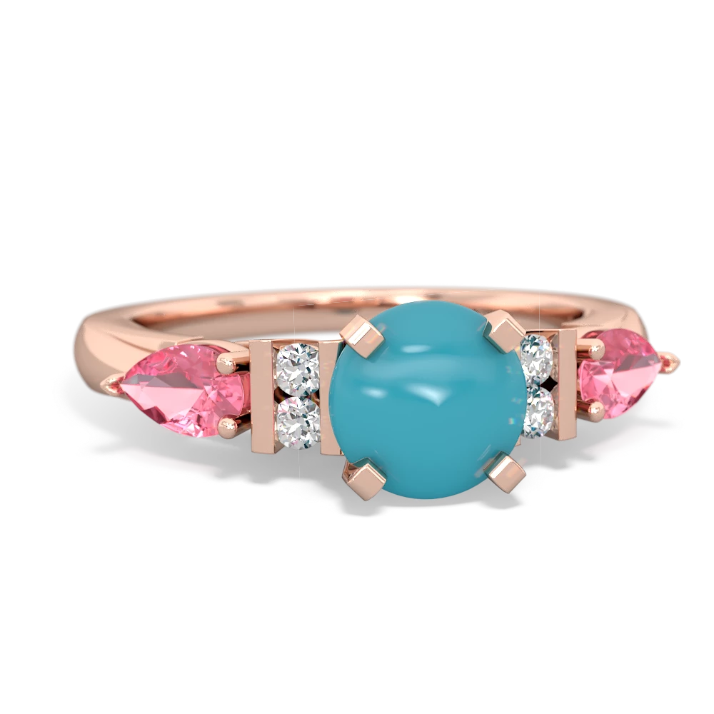 Turquoise 6Mm Round Eternal Embrace Engagement 14K Rose Gold ring R2005