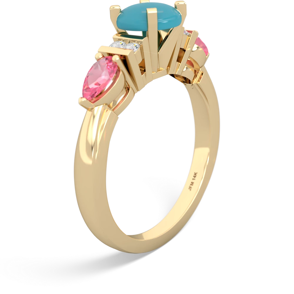 Turquoise 6Mm Round Eternal Embrace Engagement 14K Yellow Gold ring R2005