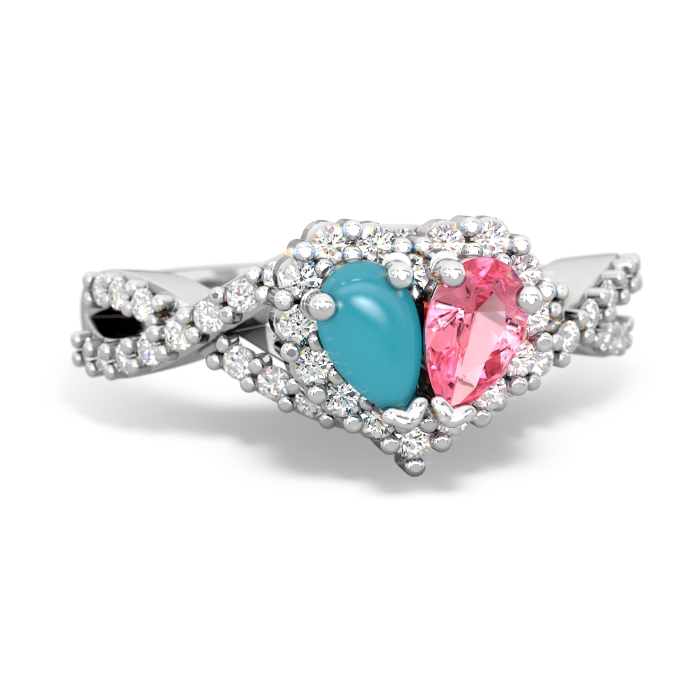 Turquoise Diamond Twist 'One Heart' 14K White Gold ring R2640HRT