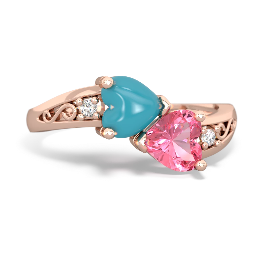 Turquoise Snuggling Hearts 14K Rose Gold ring R2178