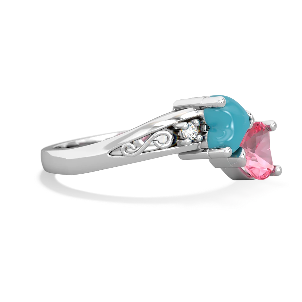 Turquoise Snuggling Hearts 14K White Gold ring R2178