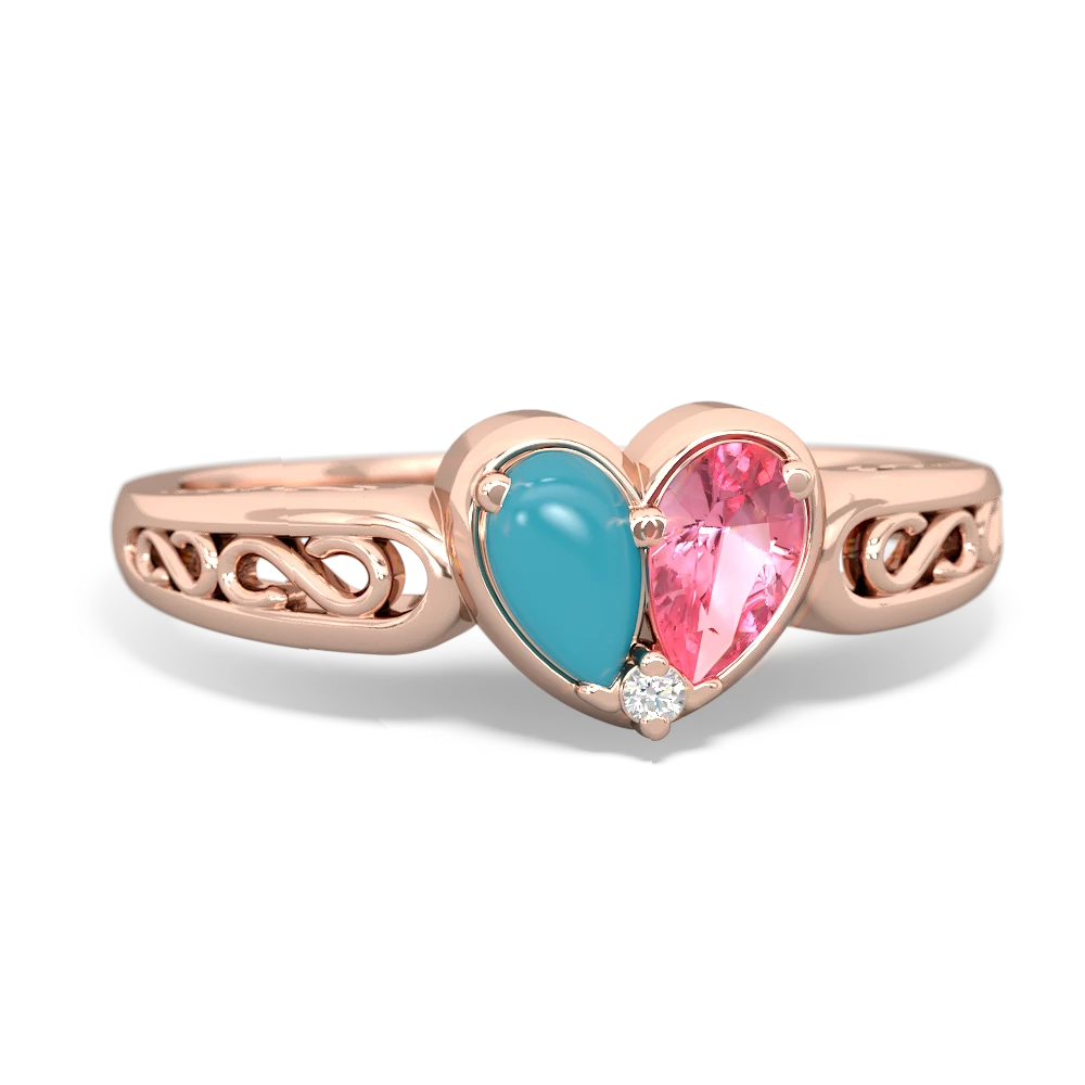 Turquoise Filligree 'One Heart' 14K Rose Gold ring R5070