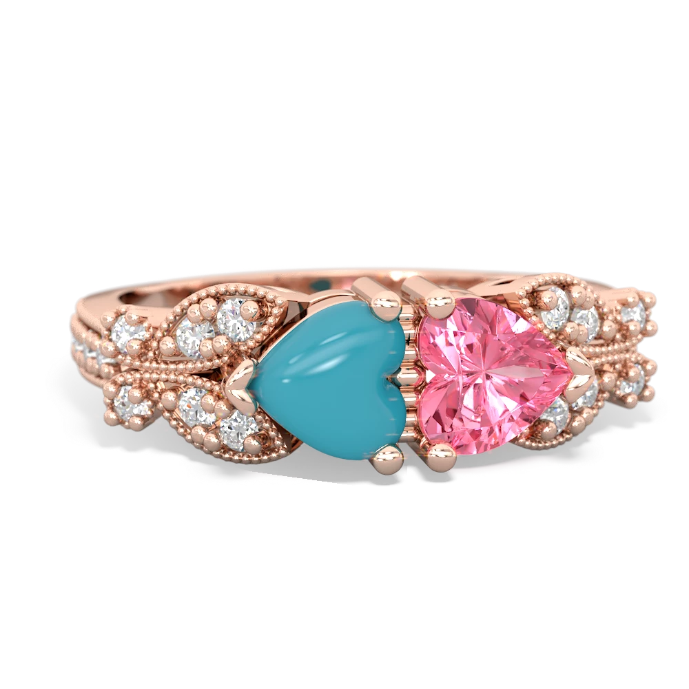 Turquoise Diamond Butterflies 14K Rose Gold ring R5601