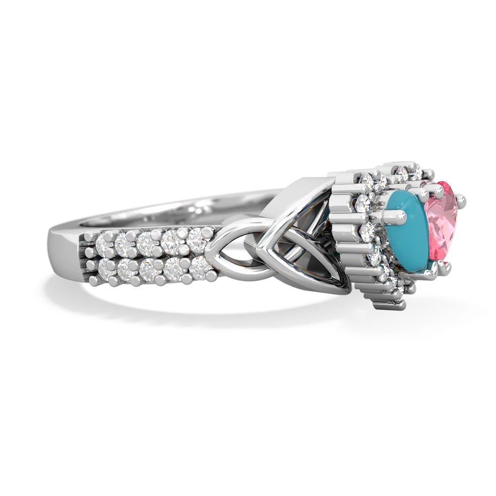 Turquoise Celtic Knot Two Hearts As One 14K White Gold ring R2644HRT