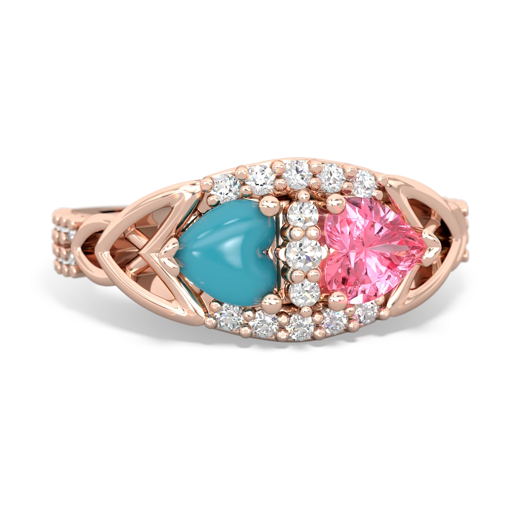 Turquoise Sparkling Celtic Knot 14K Rose Gold ring R2645