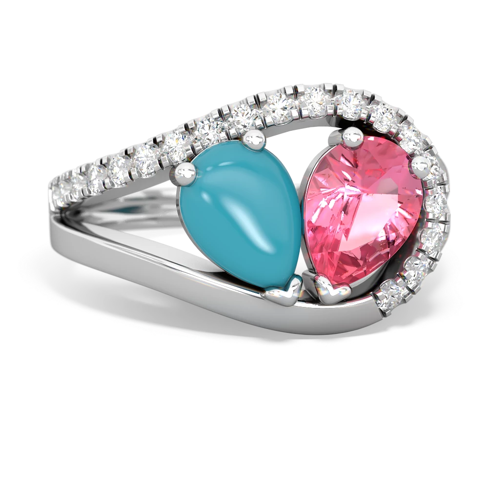 Turquoise Nestled Heart Keepsake 14K White Gold ring R5650