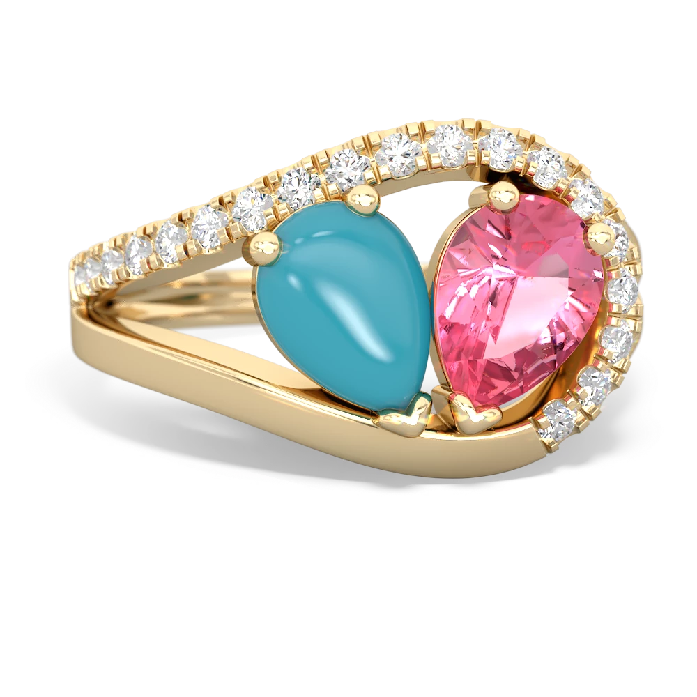 Turquoise Nestled Heart Keepsake 14K Yellow Gold ring R5650