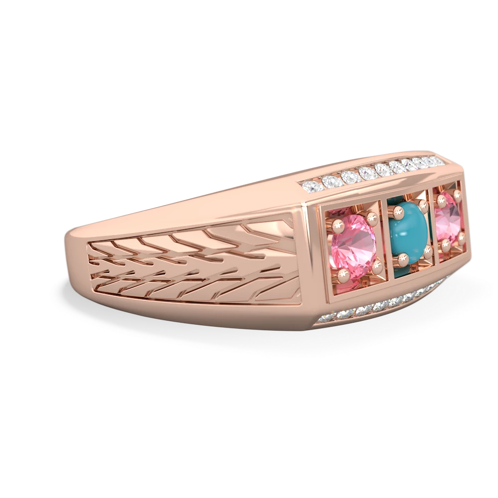 Turquoise Three Stone Tire Tread Men's 14K Rose Gold ring R0520